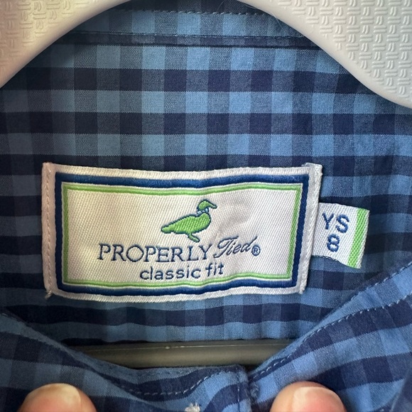 Properly Tied Boys Classic Fit Blue Gingham Button Down (Size 8) - Picture 3 of 4